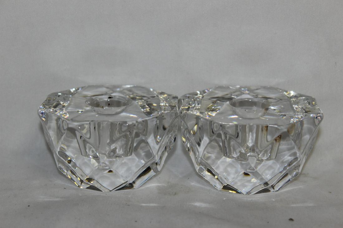 A Pair of Orrefors Candle Holders: 3 1/4" in diameter
