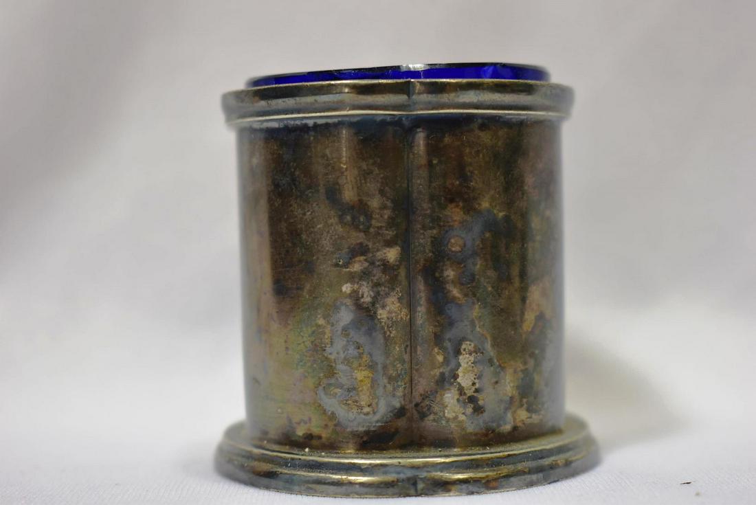 A Rare Mappin and Webb Silverplated Toothpick Holder: with cobalt insert - most likely toothpick holder - all kinds of marking underneath the silverplated - 1 7/8" tall