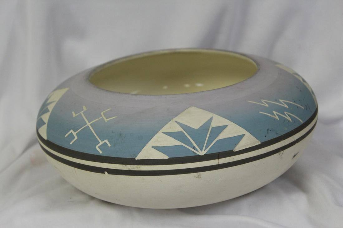 A Native American Lakota Pottery Planter/Basin: Artist signed - 9 5/8" in diameter