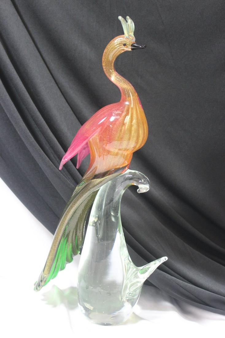 An Art Glass Phoenix: heavy - please note: comb broken ott - 17 1/2" tall