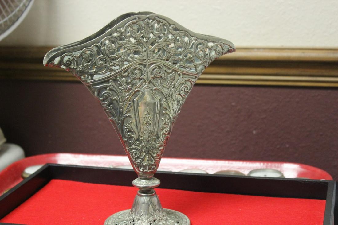 An Ornate Silverplated Vase: 9 1/2" tall