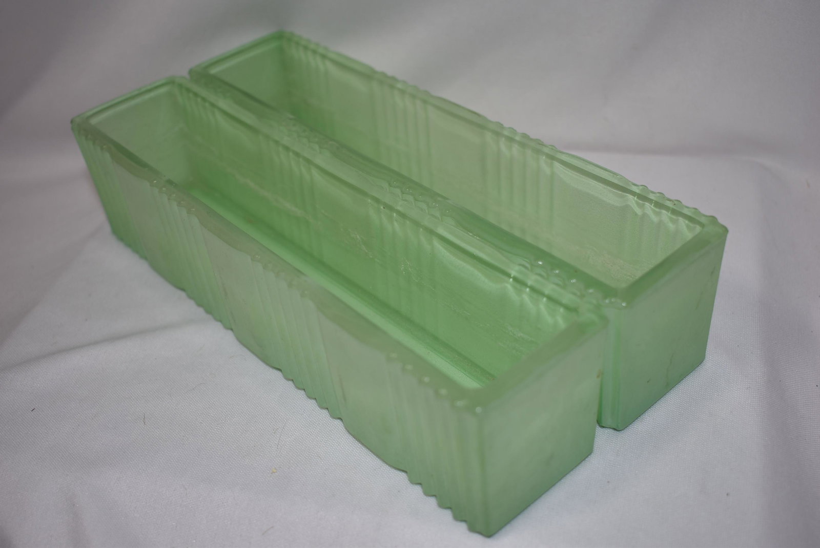 Set of Two Jadeite Glass Container: Rectangular form - each 9" across