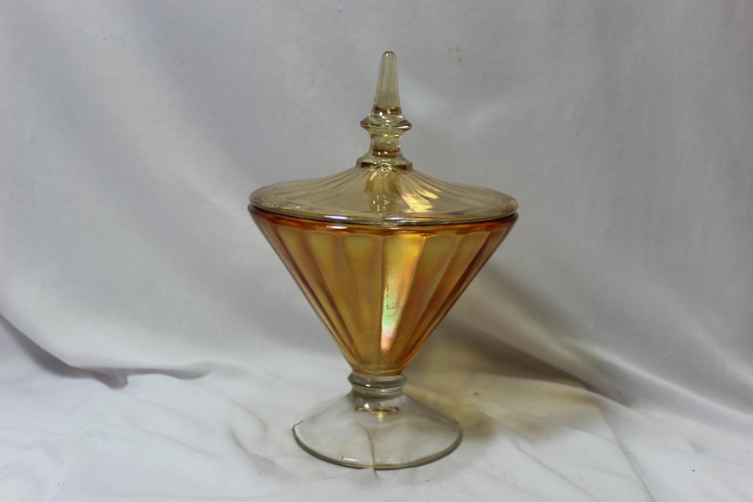 Carnival Glass Compote: 8 1/4" tall