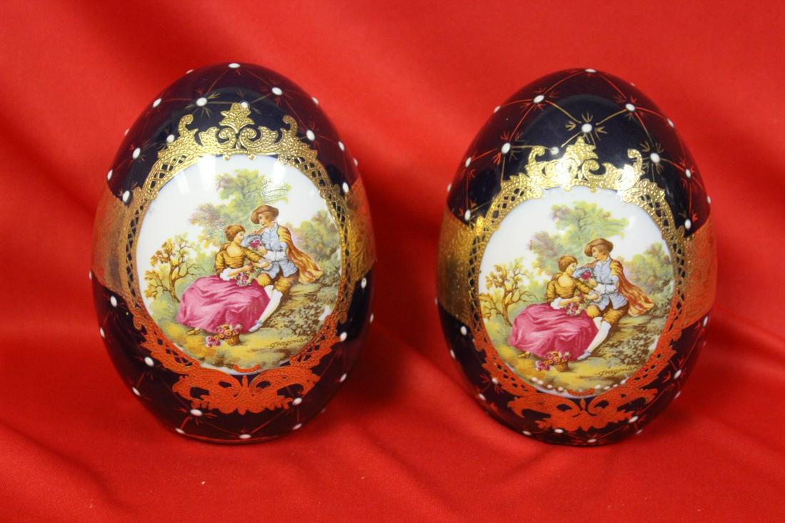 Set of Two Decorative Ceramic Eggs: each 4 1/2" tall