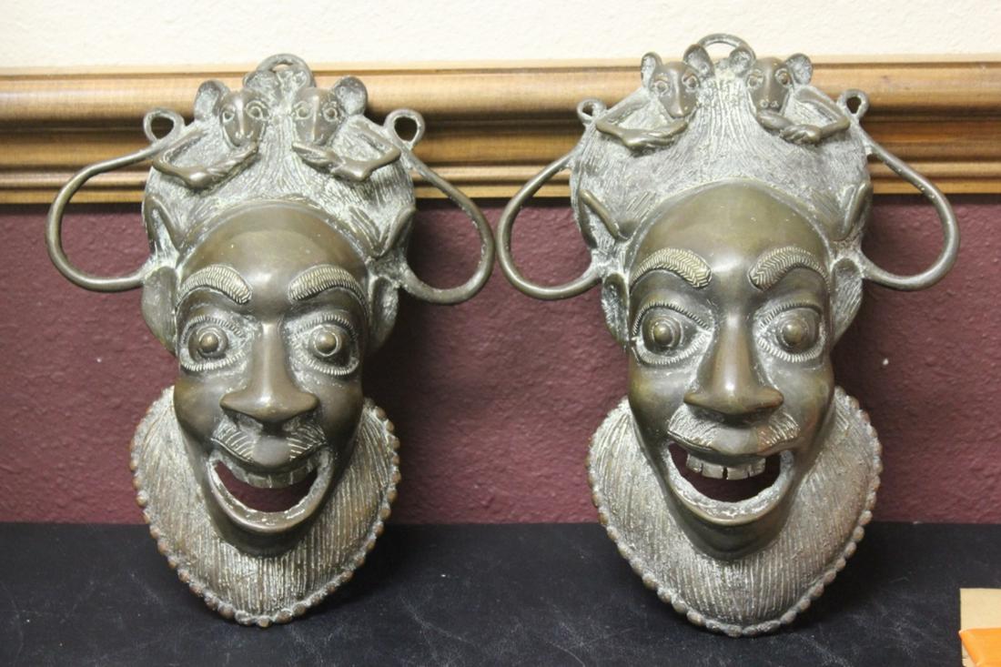A Set of Two Bronze/Other Metal Wall or Door Hanger: 10" long