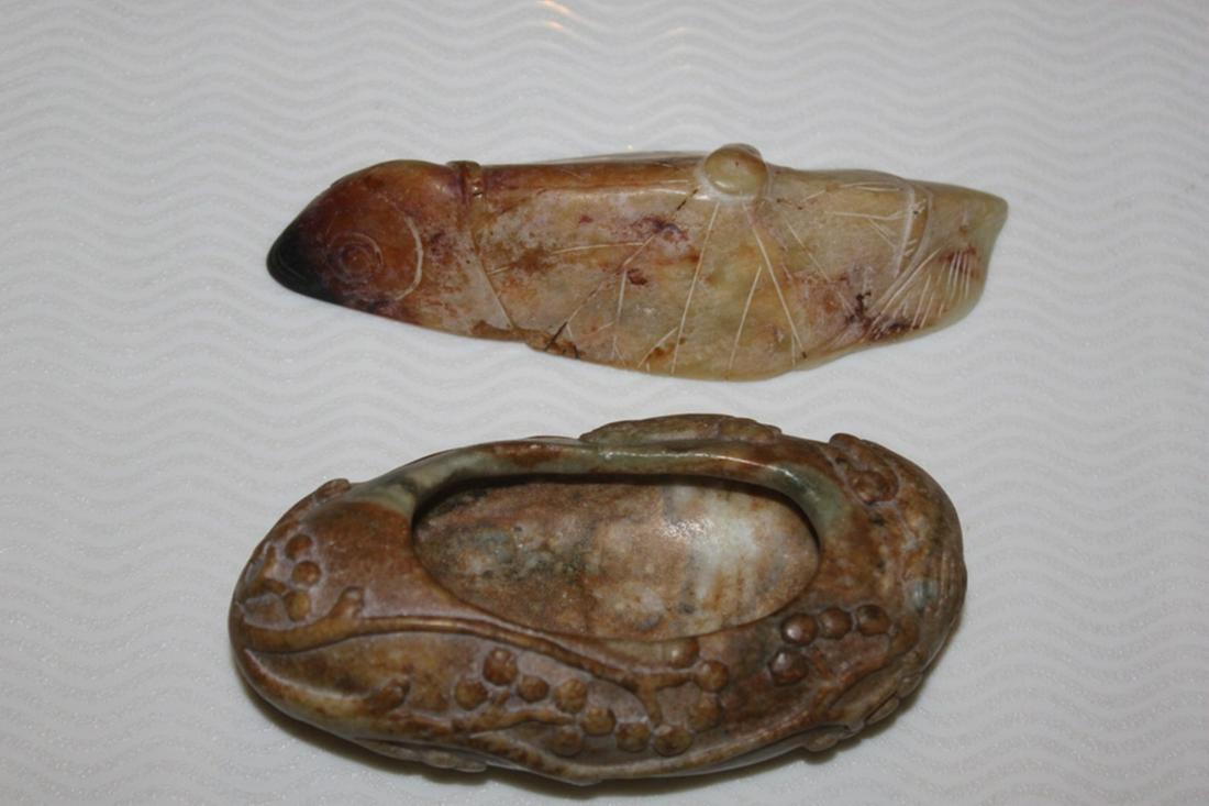 Two Chinese Stone Carvings: 6 1/2" long 5 1/2" long. Appeared to be hand carved. Age unknown.