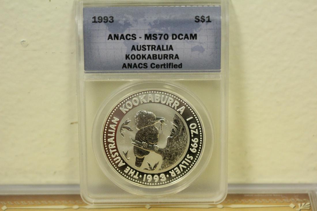 A Graded Australian $1.00 Kookaburra Coin: MS70 DCAM - .999 One ounce pure silver