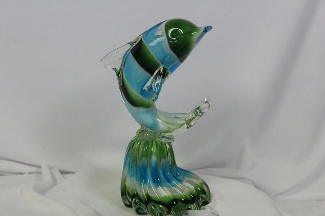 A Murano Glass Dolphin: please note: one fin chip as shown - 7 3/8" tall