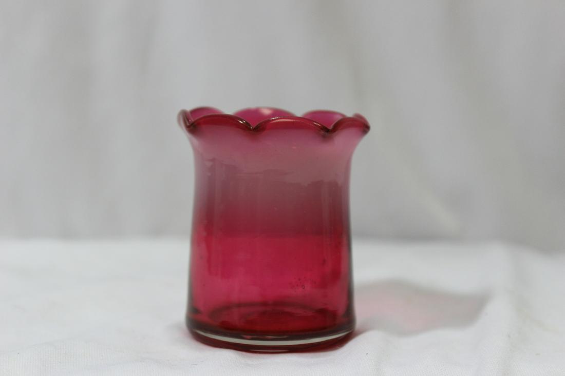 A Handblown Cranberry Style Toothpick Holder: possibly a toothpick holder - 2 5/8" tall