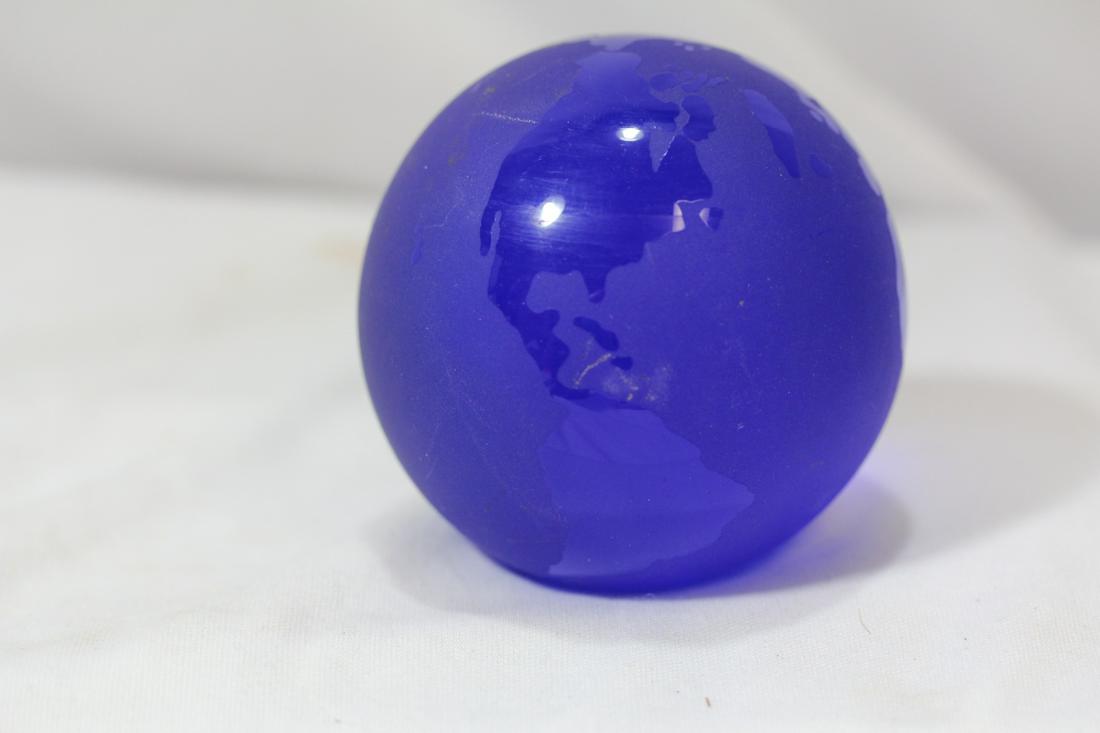 A Cobalt Blue World Globe Glass Paperweight: 3 inches