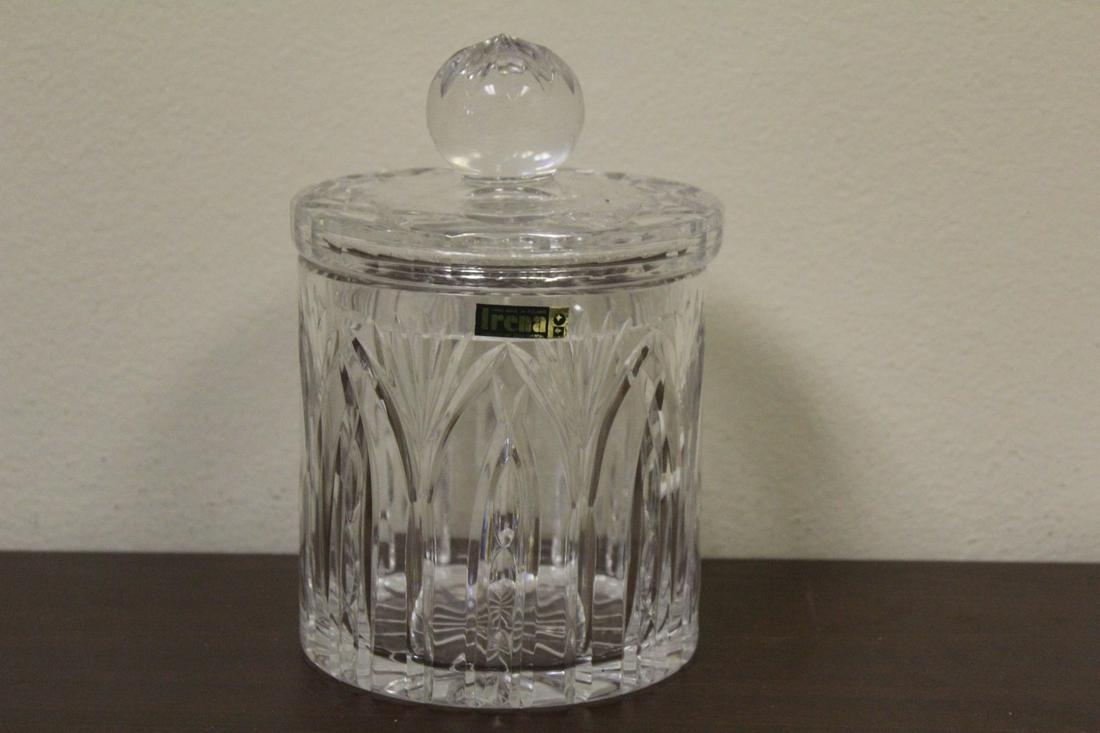 A Cut Crystal Cookie Jar: 8" tall by Irena Lead Crystal