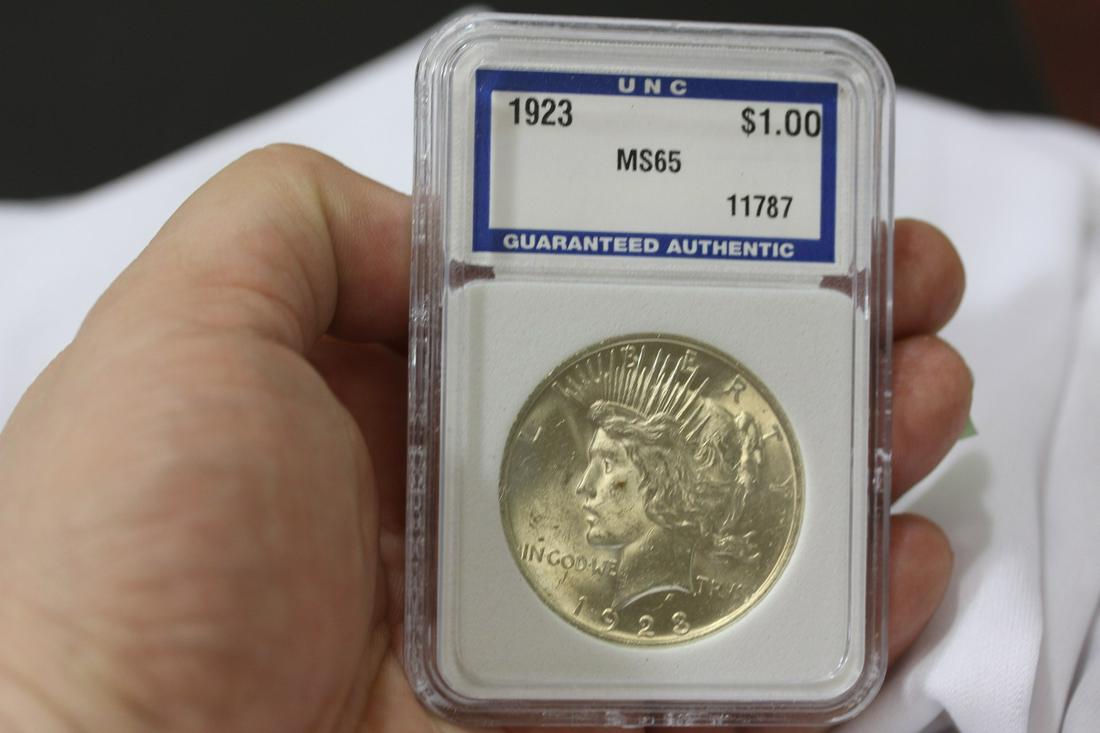 A Graded 1923 Peace Silver Dollar: MS65