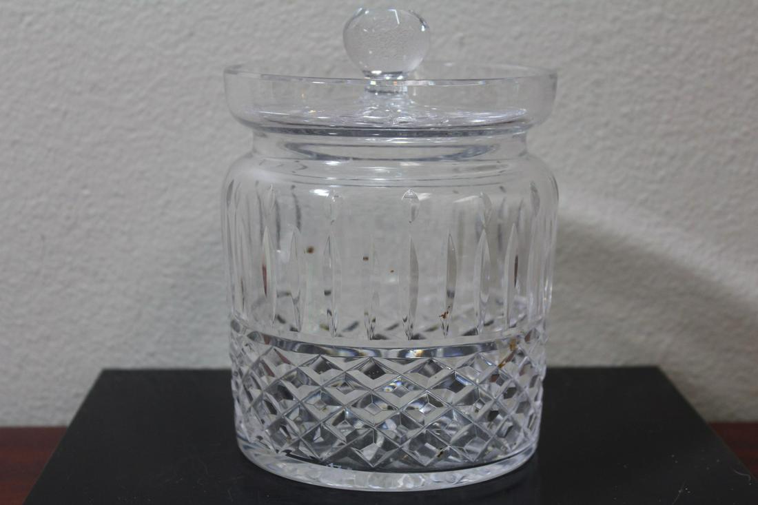 A Signed Waterford Cookie Jar: please note: one inside chip - 7 inches tall