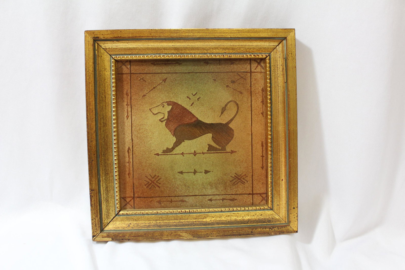 A Framed Lion Tile: 7 1/4" square