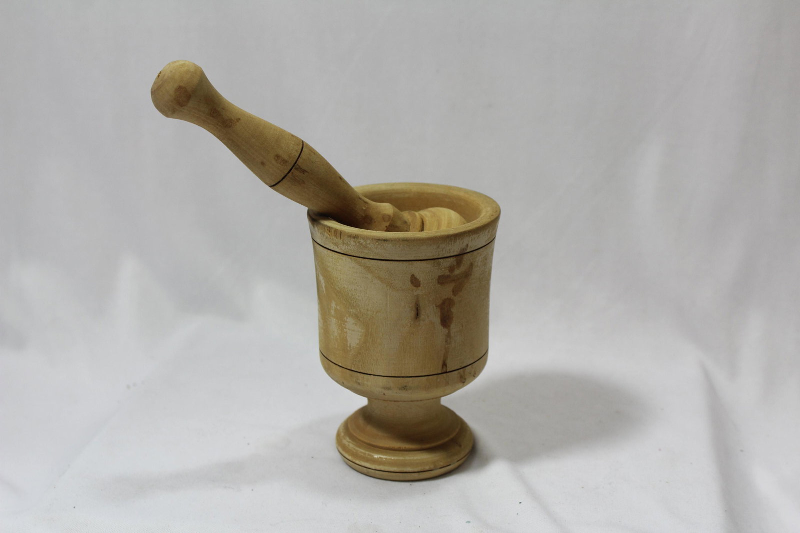 A Wooden Mortar and Pestle: mortar= 4 3/8" tall