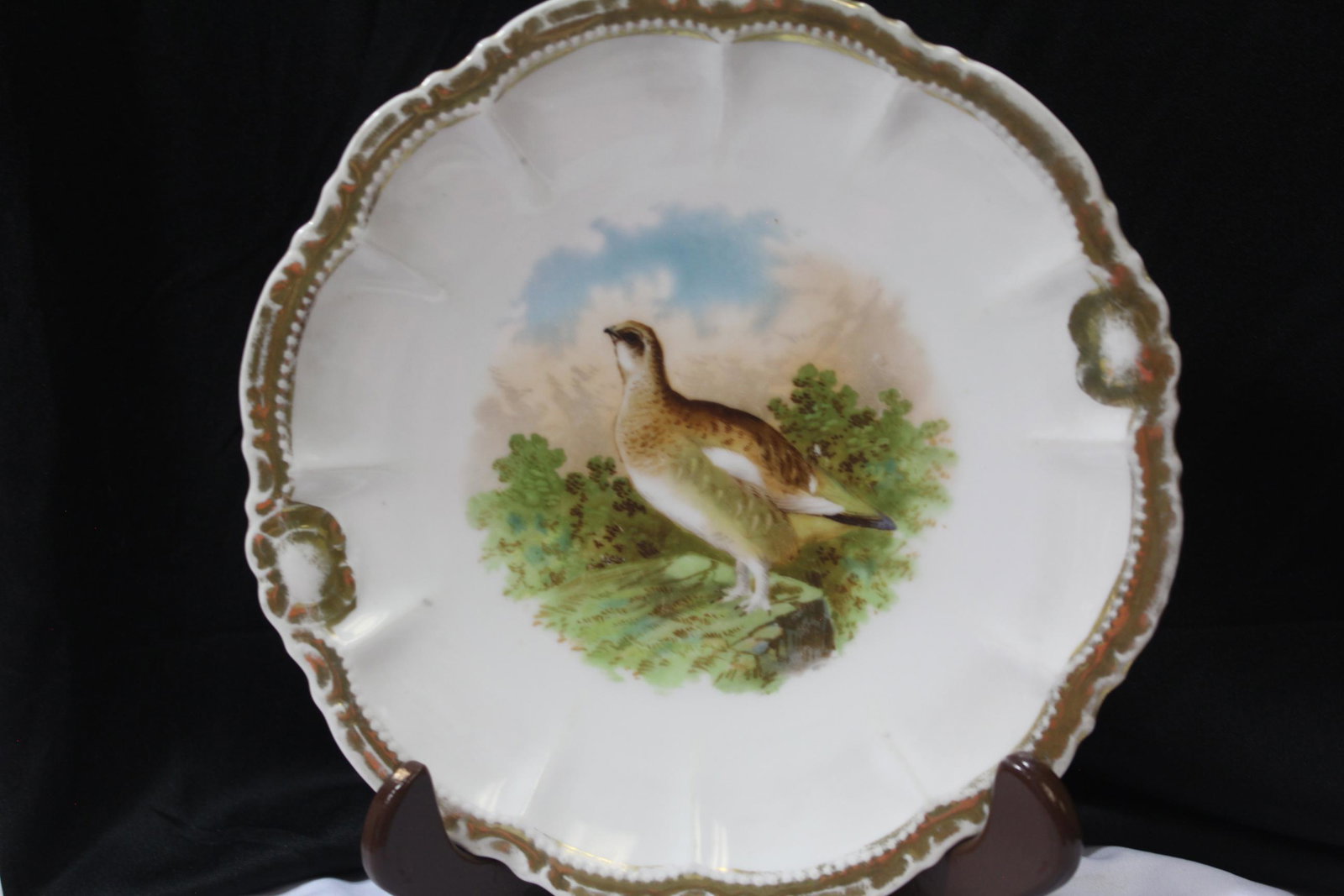 A Bavarian Bird Plate: please note: worn - 9 inches in diameter