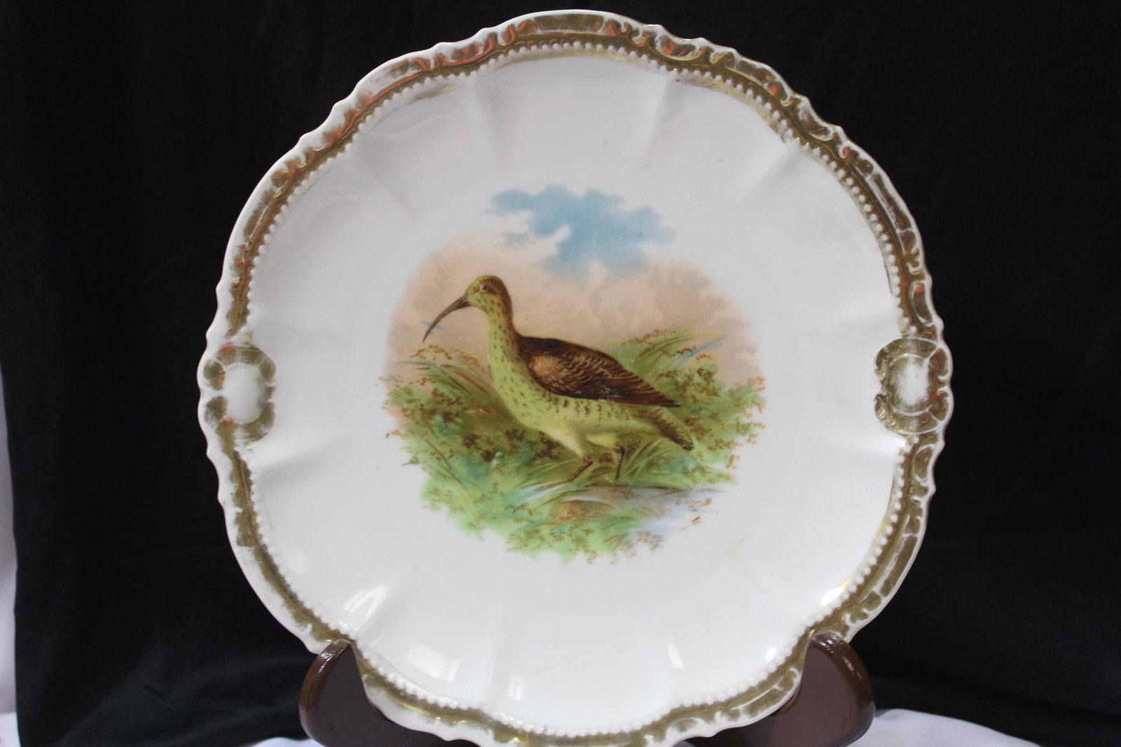 A Bavarian Bird Plate: please note: worn - 9 inches in diameter