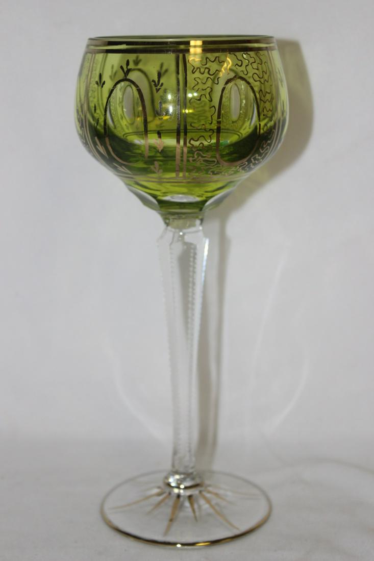 A gold Gilted Green Stem Glass Wine Glass: 8 1/2" tall