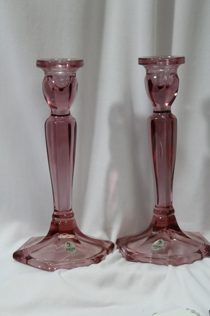 A Pair of Cranberry Fenton Candlesticks: 8 1/2" tall