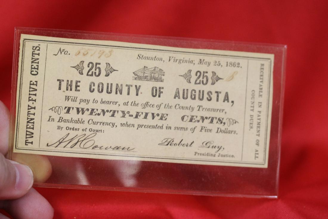 A 25 cents Fractional Note: Very nice condition - 1862 civil war era - Virginia State