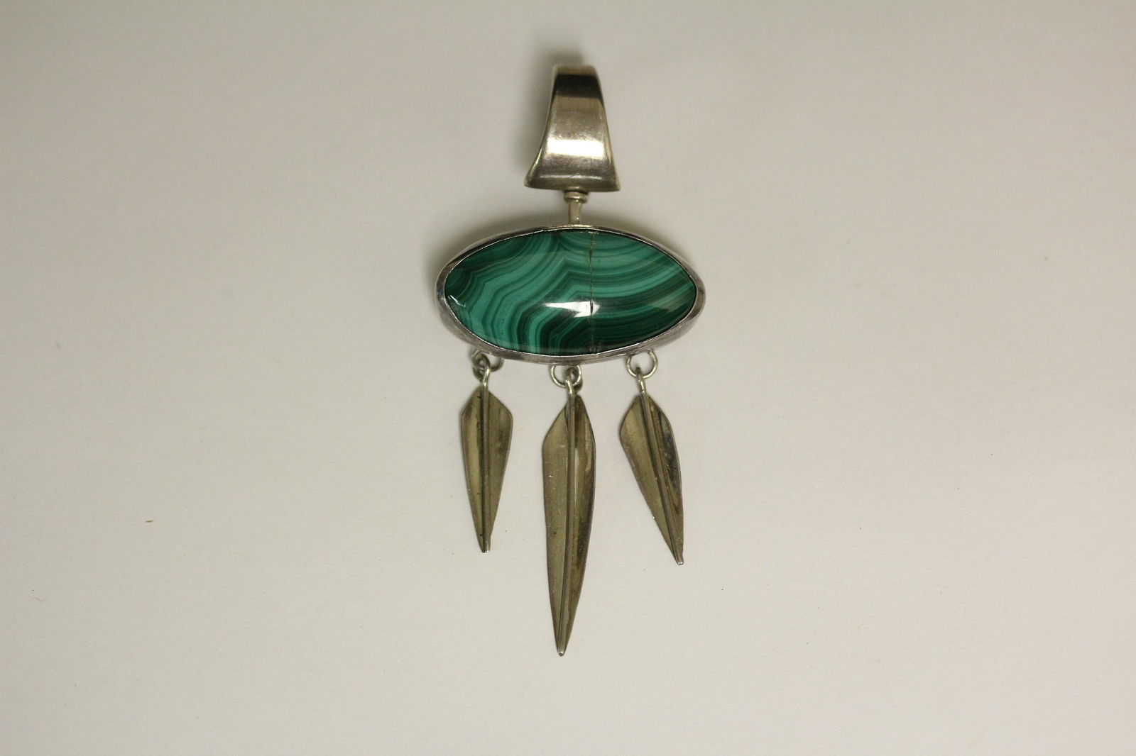 A Malachite and Sterling Pendant: as shown - marked