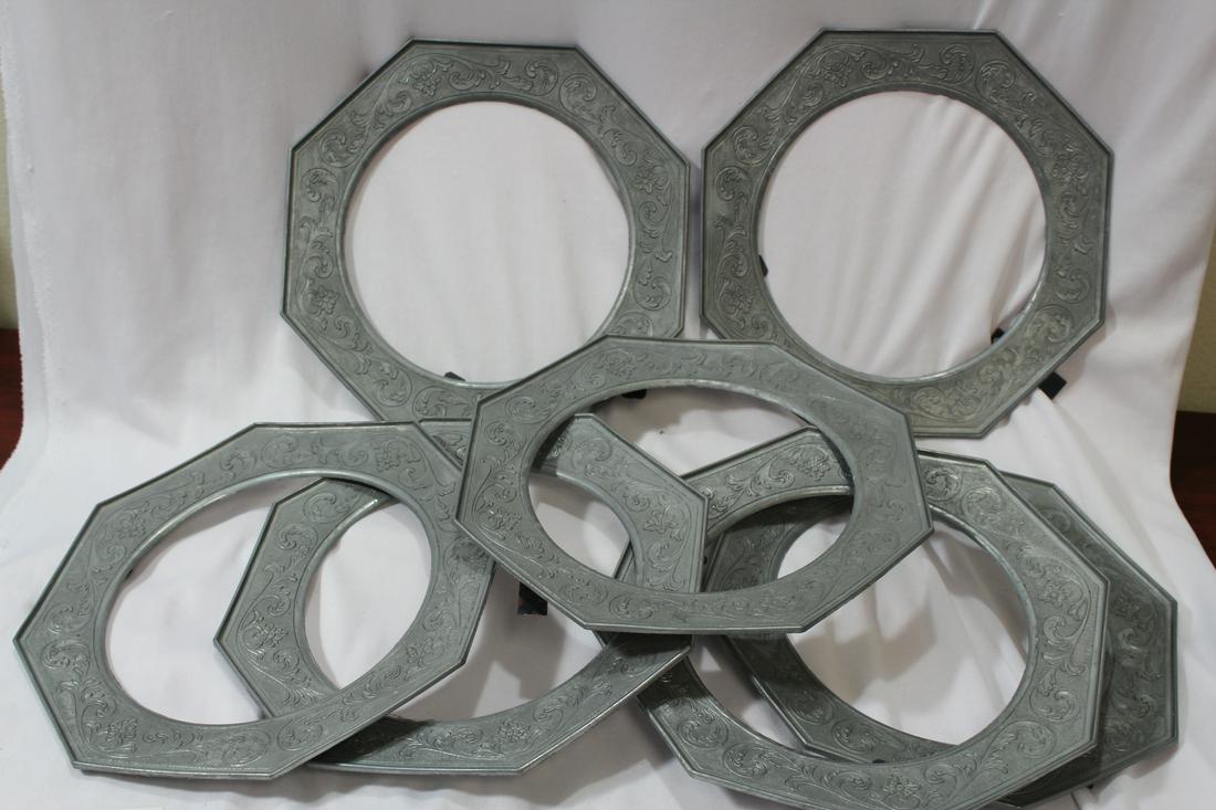 Lot of 7 Pewter Plate Holders: inside diameter 6 1/2"