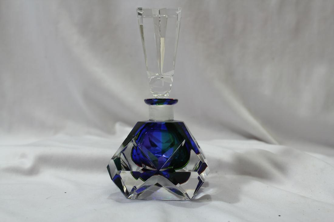 A Cobalt Blue Perfume Bottle: please note: one little nick on the lip - 5 3/4" tall in overall