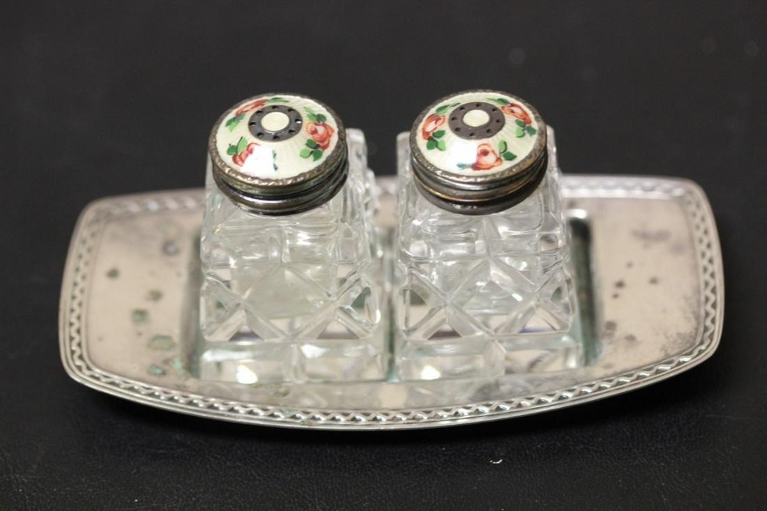 Set of 3 Marked David Anderson Enamel Sterling Salt and: Most likely from Norway - signed David Anderson G60 on the tray - tray measures 4 1/4" long