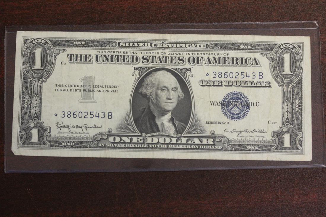 A 1957 One Dollar Silver Certificate Star Note: as shown