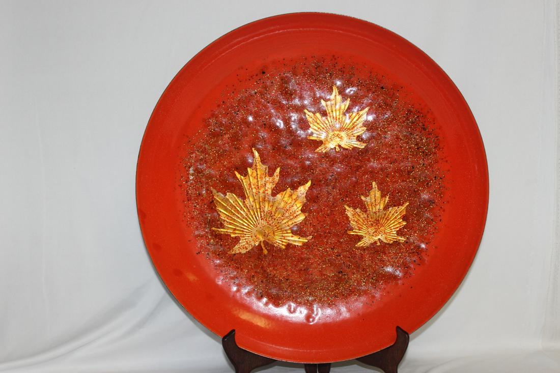 Curtis jere Artisan House Enameled Charger: approximately 2" high x 15" wide - rare