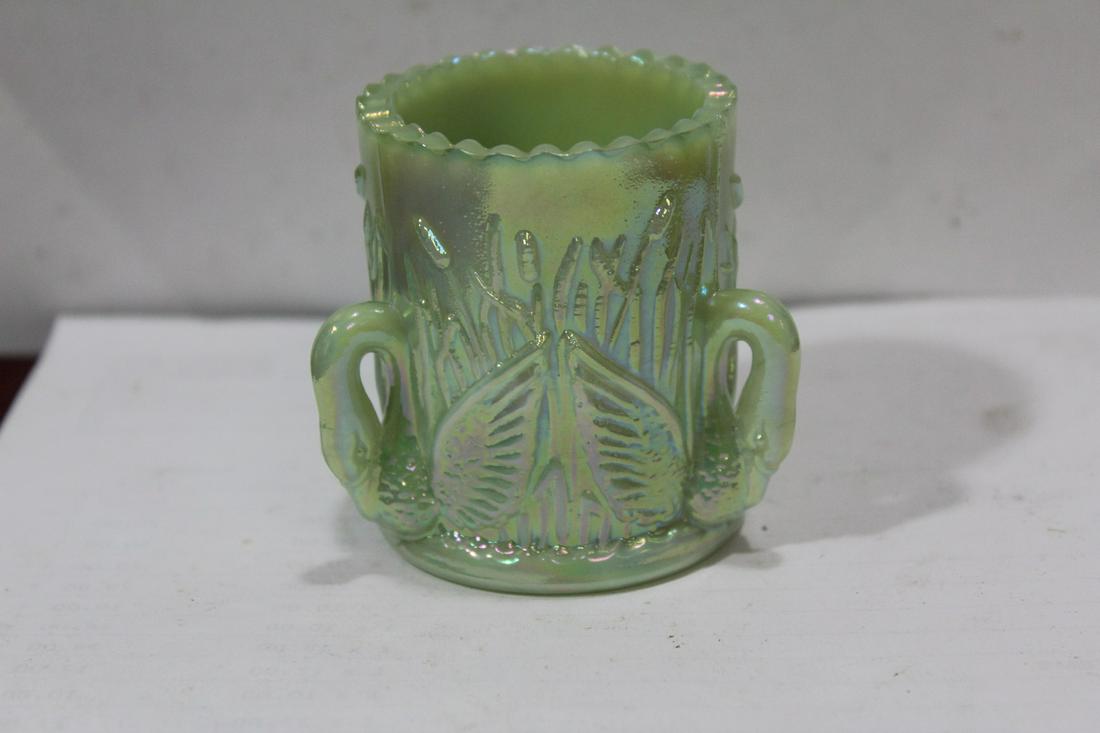 An Iridescent Swan Toothpick Holder: 2 1/2" tall - West Moreland company