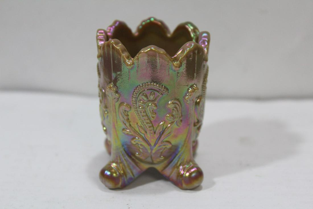 An Iridescent Glass Toothpick Holder: 2 1/2" tall