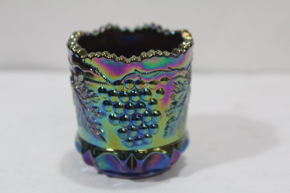 An Iridescent Carnival Glass Toothpick Holder: 2" tall
