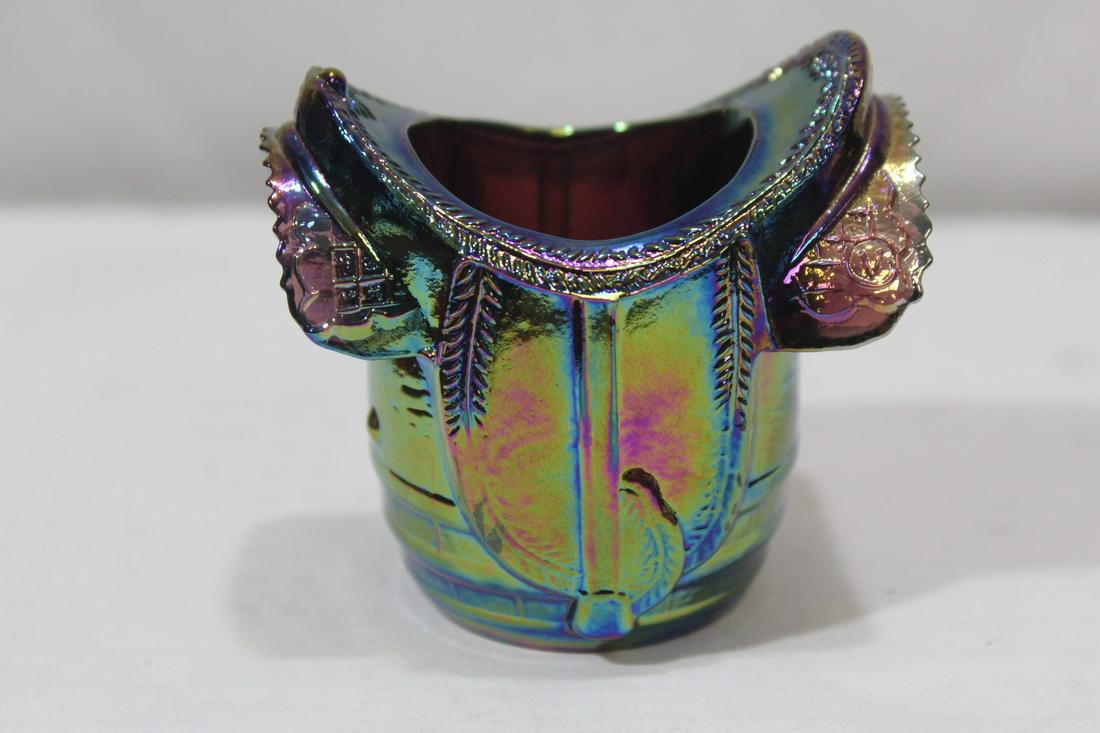 An Iridescent Glass Toothpick Holder: 2 3/8" tall