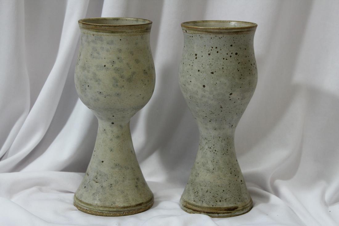 Lot of 2 Art Pottery Cup: each: 7 3/8" tall