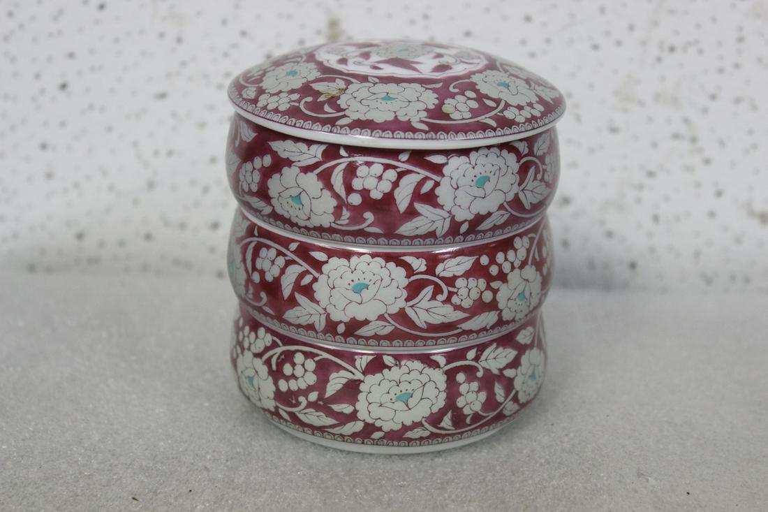 A Japanese Porcelain Stacking Container: Signed - 3 7/8" tall