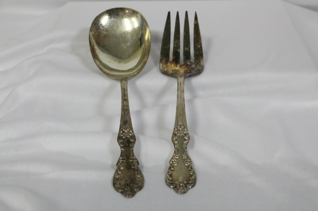 A Silverplated Serving Spoon and Fork: 8 5/8" long