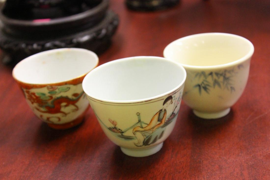 Lot of 3 Vintage Chinese Cups: one marked China - tallest= 2 1/4"