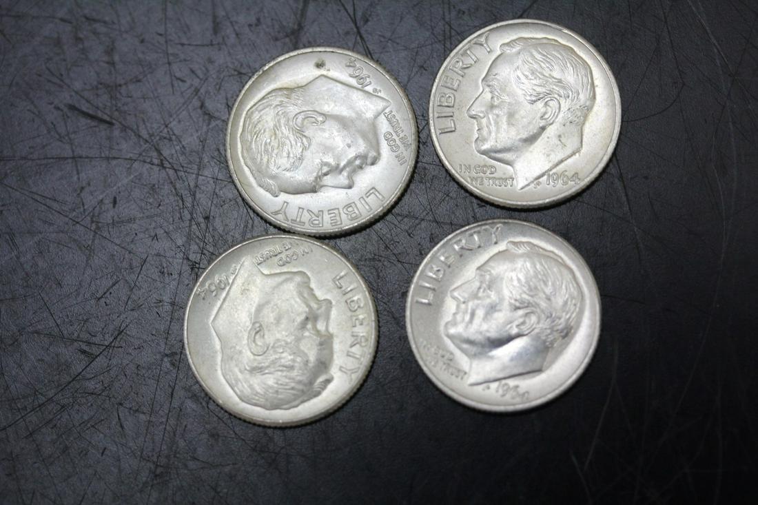Lot of 4 Silver Dimes: as shown