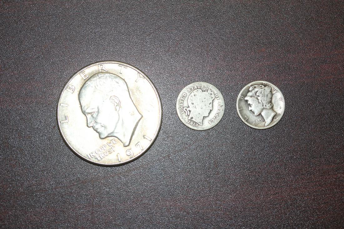 Lot of 3 Coins: includes 2 silver dimes and a clad Ike