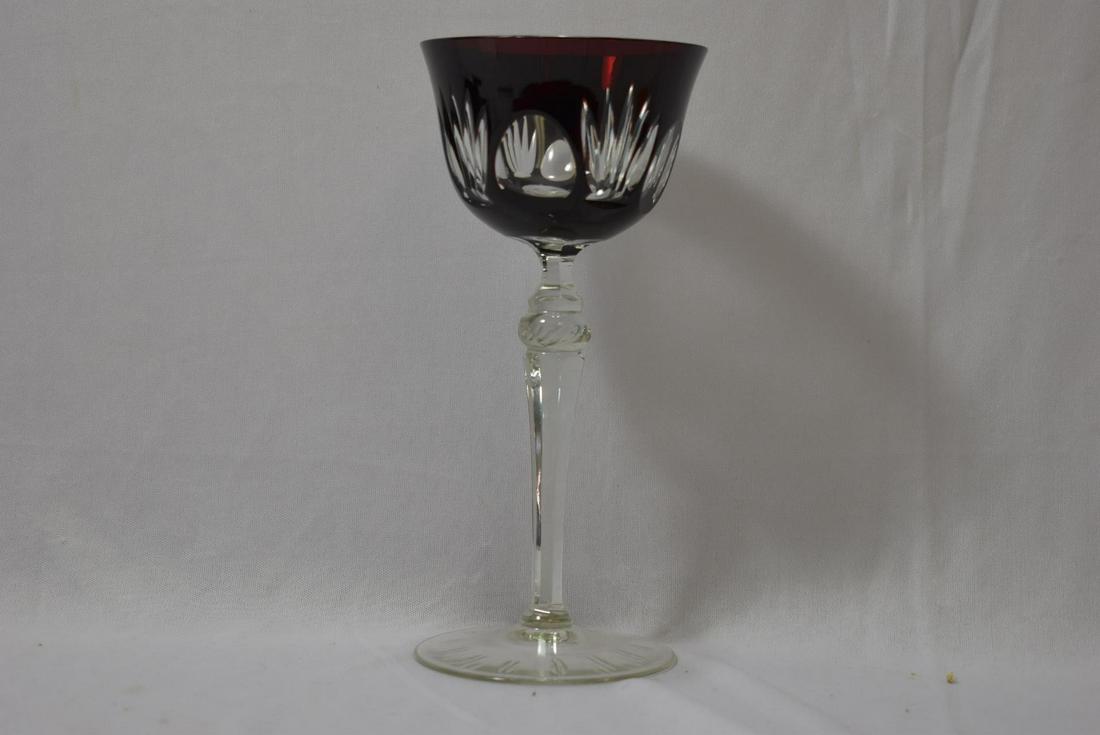 An Amethyst Colour Cut Glass Goblet: 8" tall