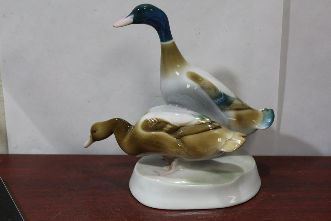 Hungarian Zsolnay Pair of Porcelain Ducks: handpainted - 7" tall