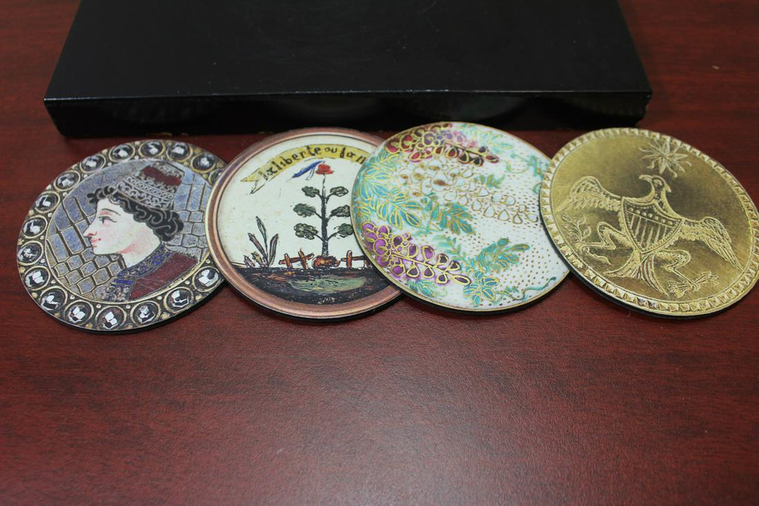 Set of 4 Coasters: 3 3/4" in diameter each