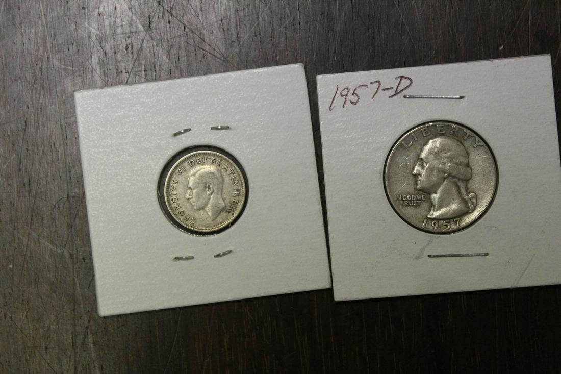 Lot of 2 Silver Coins: Canadian silver dime and a silver quarter
