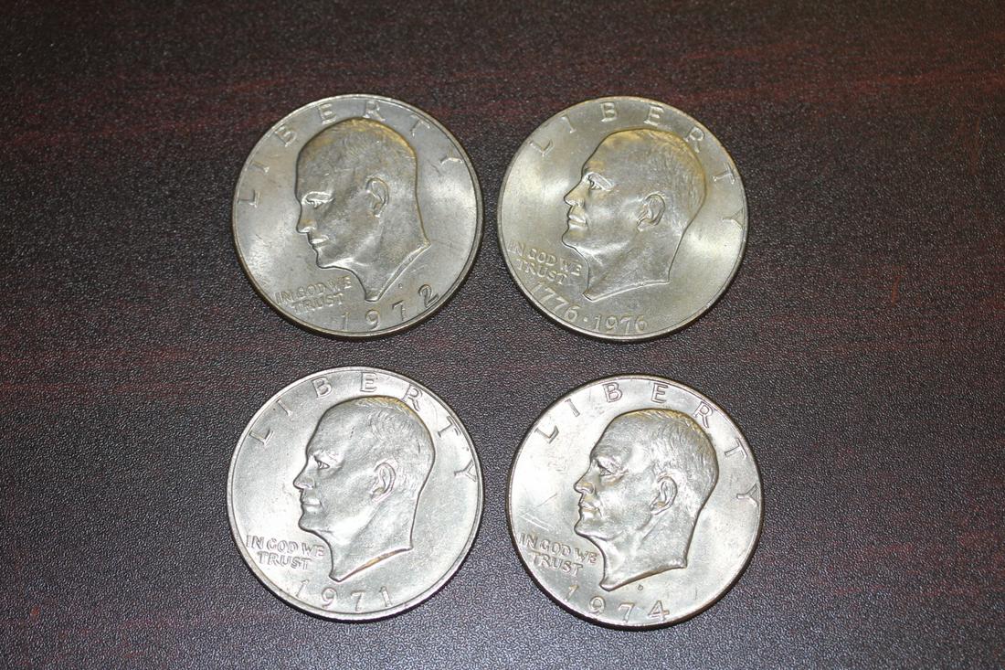 Lot of 4 Different Dates Clad IKE Dollars: as shown