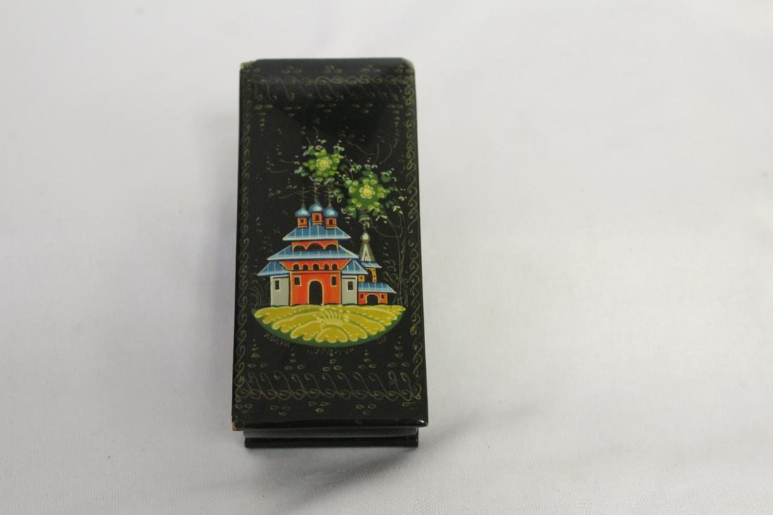 A Handpainted Russian Lacquer Box: corners are bumped - 3 1/2" long