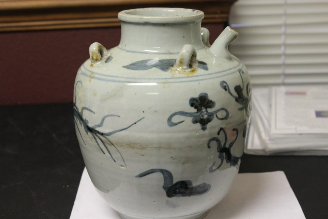 A 19th Century Korean Blue and White Water Jug: please note one loop = loss - Choson Dynasty