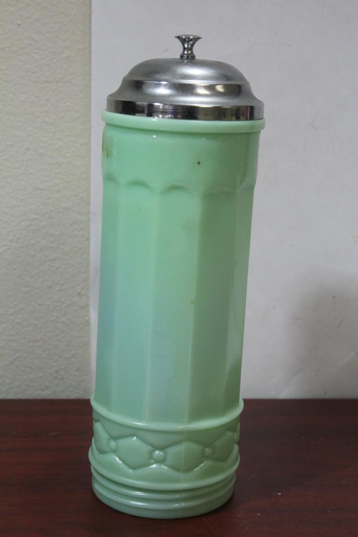 A Fire King Jadeite Straw Holder: 11" tall
