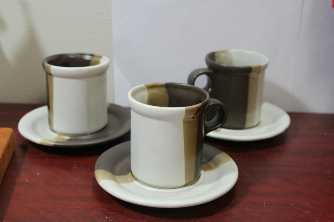 Set of 3 McCoy Cup and Saucers: cup= 3 3/4" tall