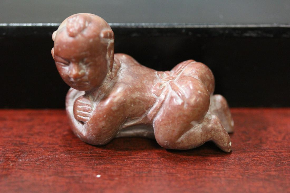 A Miniature Chinese Soapstone Boy: 2" across